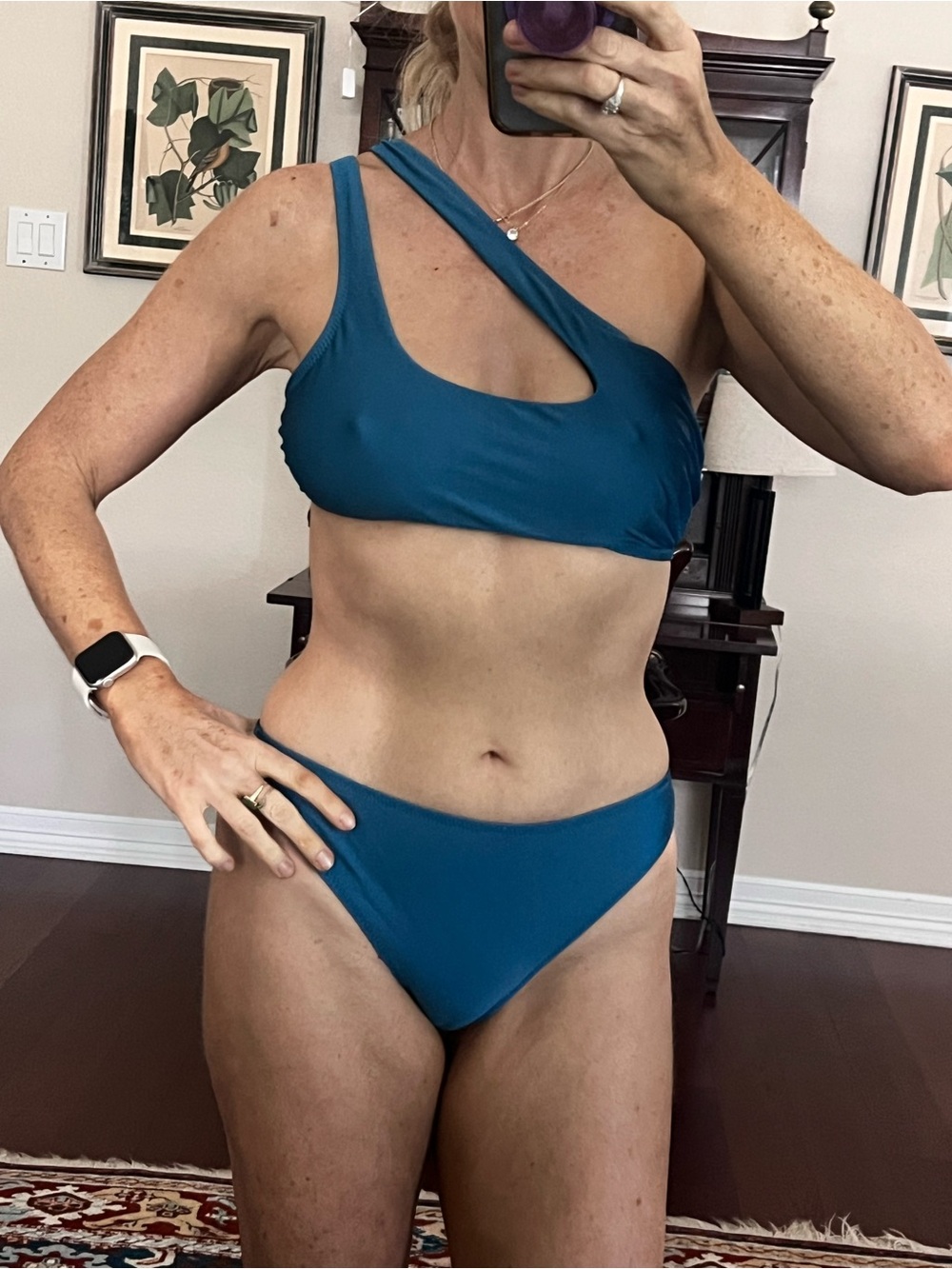Solid & Striped Teal One-Shoulder Cutout Bikini Set